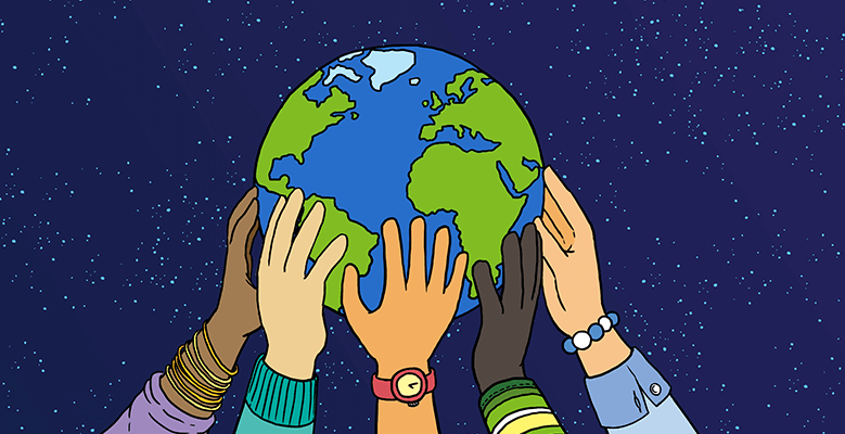 Hands holding the world