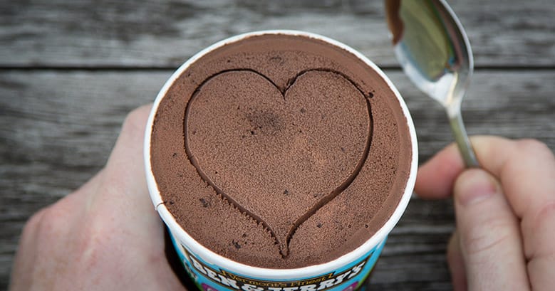 Pint of ice cream with a heart drawn in it