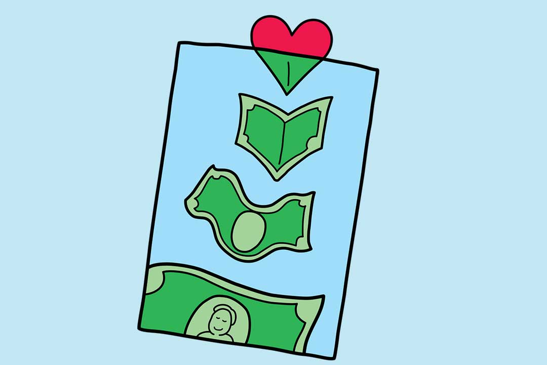 Rahaa pussissa ja sydän, joka muuttuu dollariksi