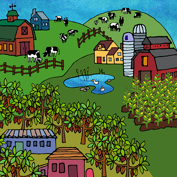 Hyvinvoivat maatilalliset ja työntekijät -kuvake